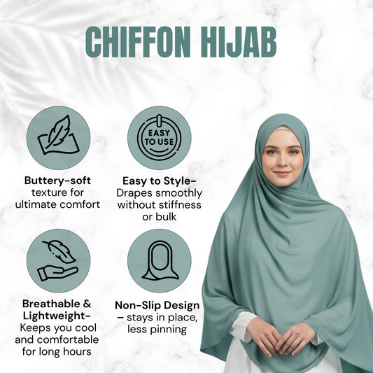 NOOR Premium Chiffon Hijab Set - 5 Color Hijab Scarf Pack for Women, Non-Slip, Long Rectangle, Head Scarf Wrap (Mix Colors 4)