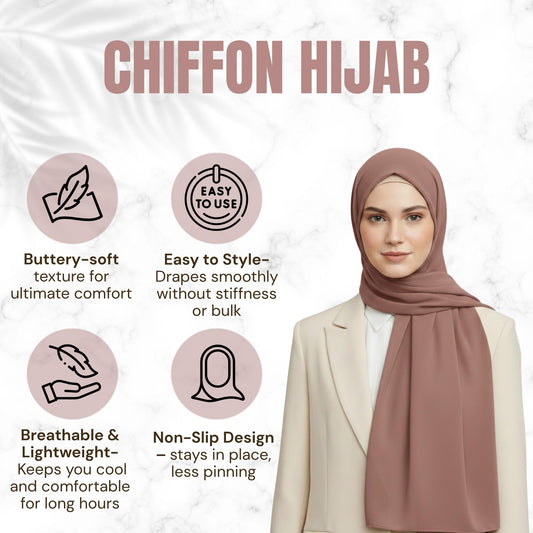 NOOR Chiffon Hijab Set for Women – Pack of 5 Lightweight Non-Slip Chiffon Scarves, Premium Breathable Fabric, Elegant Draping for Everyday Wear (Mix Colors 13)