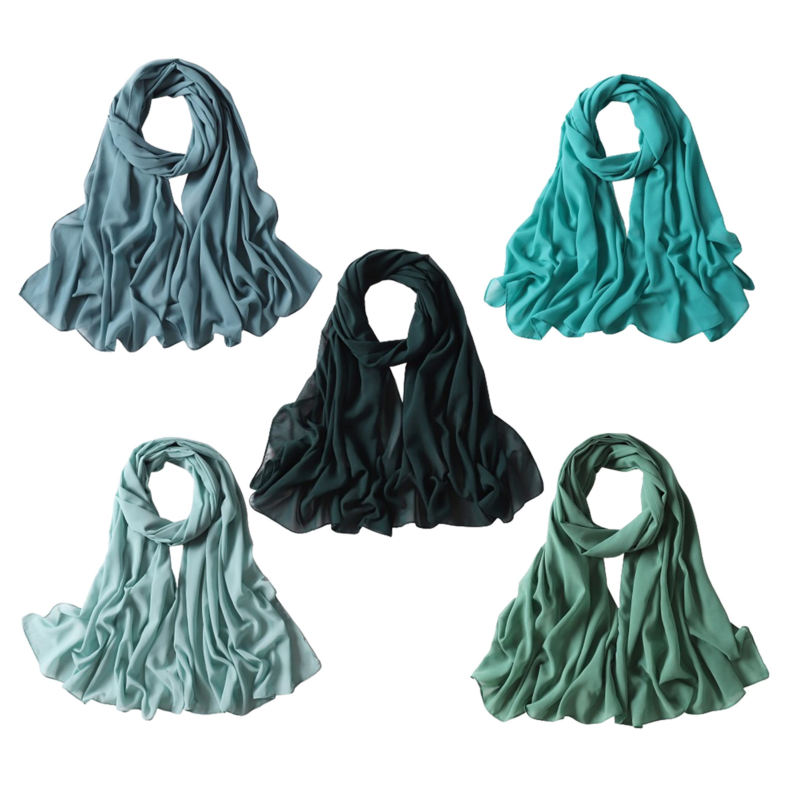 NOOR Premium Chiffon Hijab Set - 5 Color Hijab Scarf Pack for Women, N â WONDER NOOR