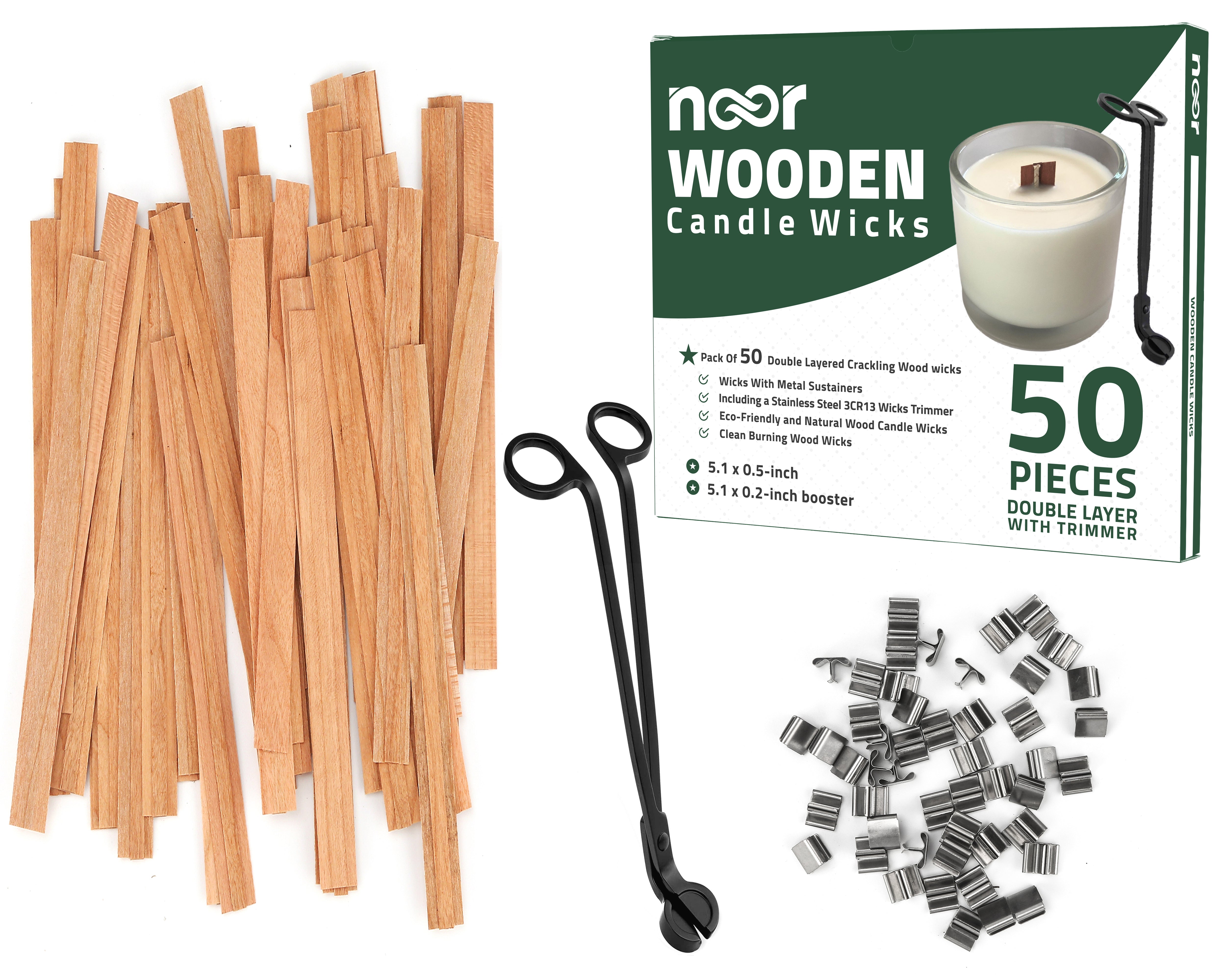 50 Pcs Double Layered Crackling Wooden Candle Wicks with Trimmer – WONDER  NOOR