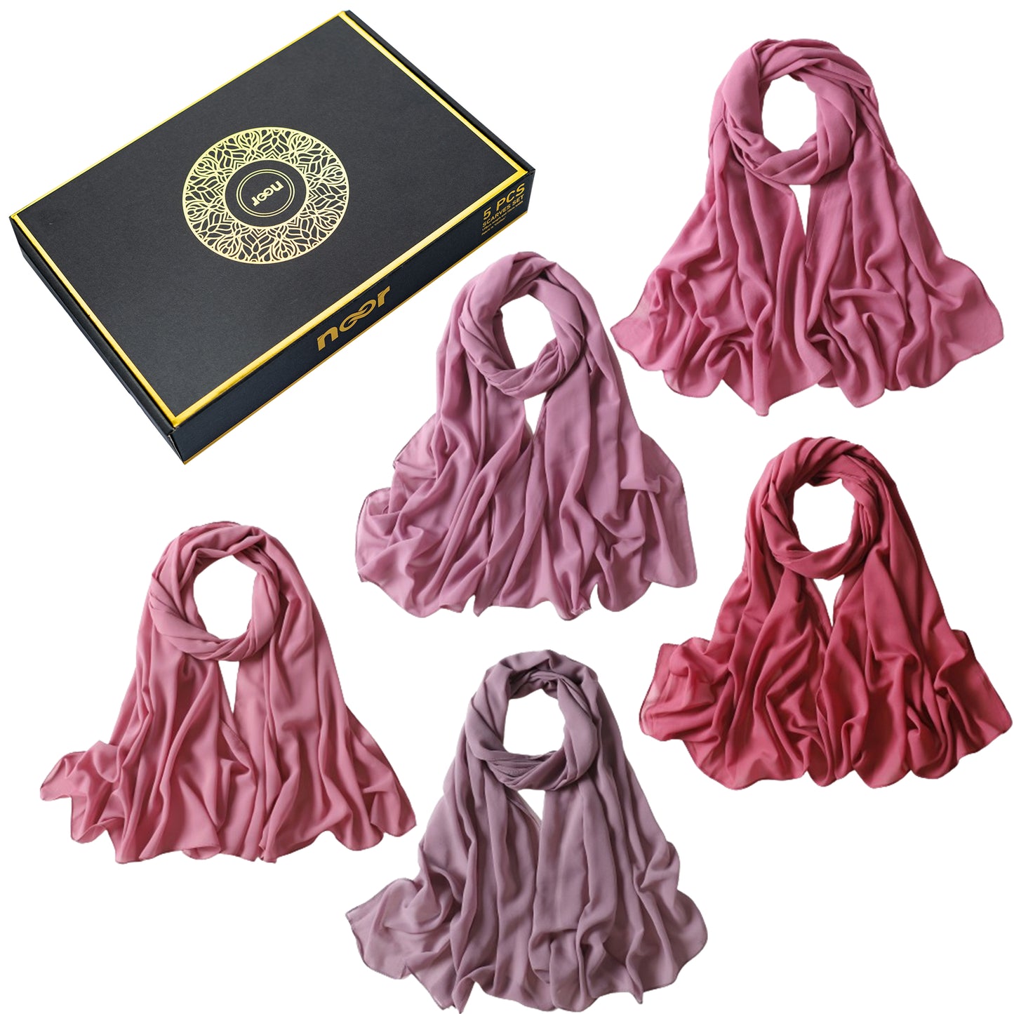 NOOR 5 pcs Hijab Scarfs for Women - Premium Quality Chiffon Hijab, Soft and Lightweight