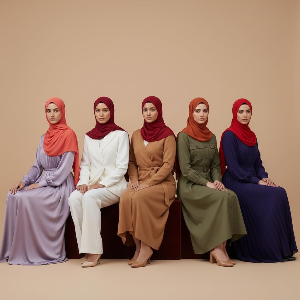 NOOR Chiffon Hijab Set for Women – Pack of 5 Lightweight Non-Slip Chiffon Scarves, Premium Breathable Fabric, Elegant Draping for Everyday Wear (Mix Colors 12)
