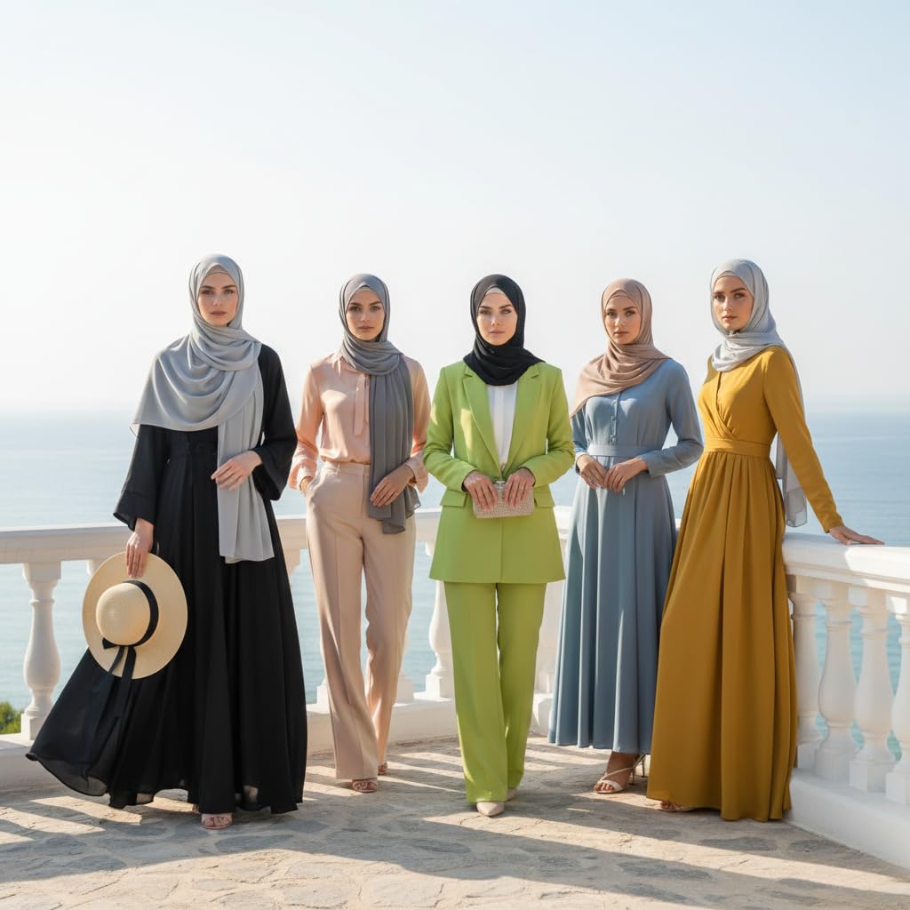 NOOR Chiffon Hijab Set for Women – Pack of 5 Lightweight Non-Slip Chiffon Scarves, Premium Breathable Fabric, Elegant Draping for Everyday Wear (Mix Colors 15)