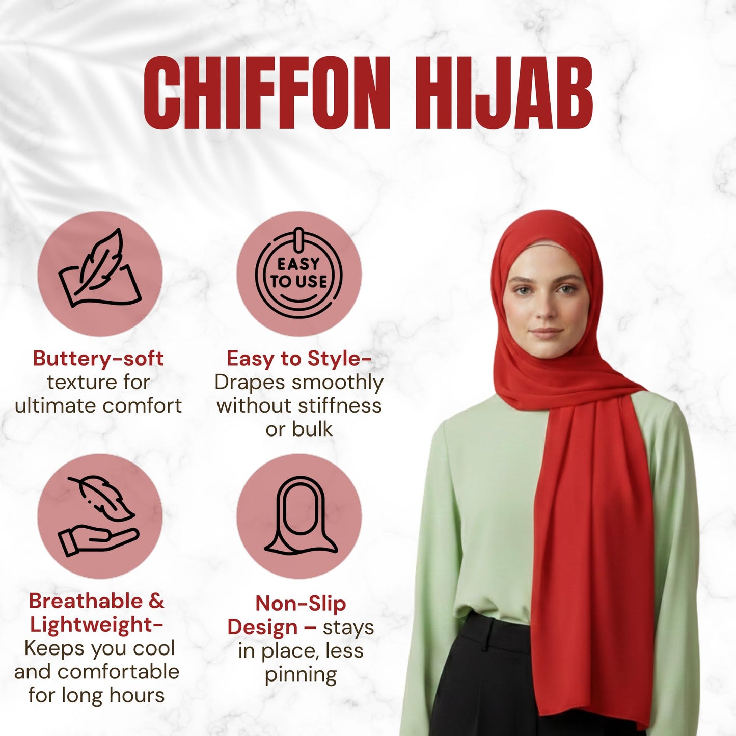 NOOR Chiffon Hijab Set for Women – Pack of 5 Lightweight Non-Slip Chiffon Scarves, Premium Breathable Fabric, Elegant Draping for Everyday Wear (Mix Colors 14)