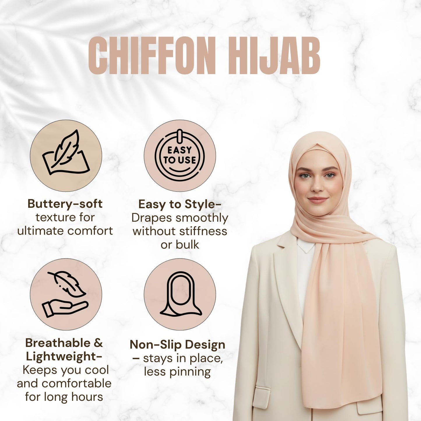 NOOR Premium Chiffon Hijab Set - 5 Color Hijab Scarf Pack for Women, Non-Slip, Long Rectangle, Head Scarf Wrap (Mix Colors 6)