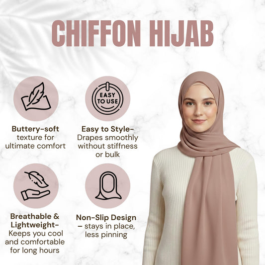 NOOR Chiffon Hijab Set for Women – Pack of 5 Lightweight Non-Slip Premium Chiffon Scarves, Breathable Elegant Draping Hijabs (Mix Colors 10)