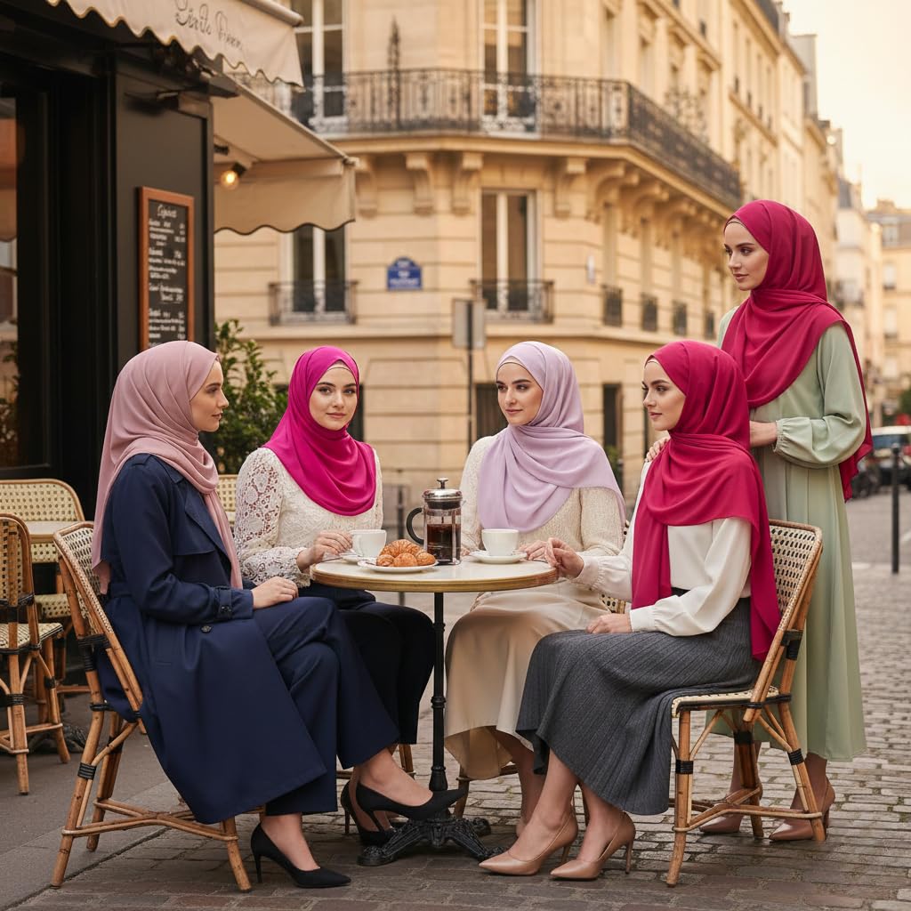 NOOR Premium Chiffon Hijab Set - 5 Color Hijab Scarf Pack for Women, Non-Slip, Long Rectangle, Head Scarf Wrap (Mix Colors 3)