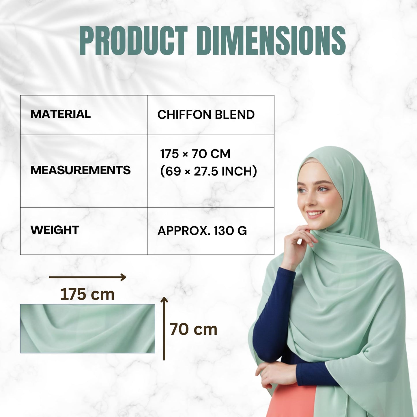 NOOR Premium Chiffon Hijab Set - 5 Color Hijab Scarf Pack for Women, Non-Slip, Long Rectangle, Head Scarf Wrap (Mix Colors 4)