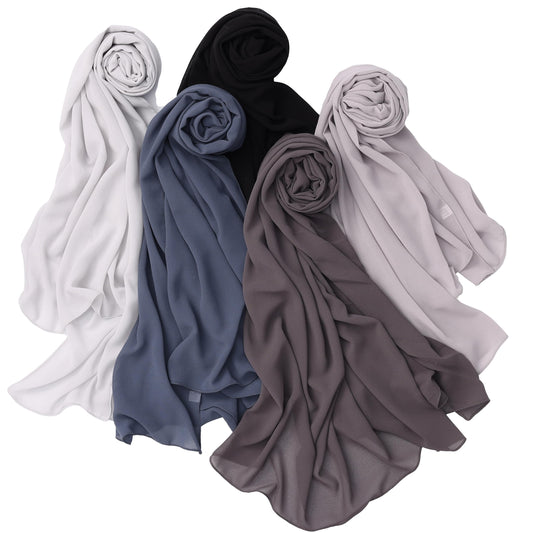 NOOR Chiffon Hijab Set for Women – Pack of 5 Lightweight Non-Slip Chiffon Scarves, Premium Breathable Fabric, Elegant Draping for Everyday Wear (Mix Colors 15)