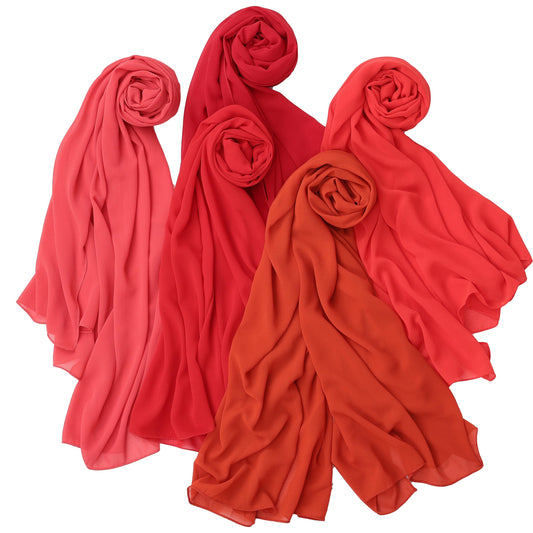 NOOR Chiffon Hijab Set for Women – Pack of 5 Lightweight Non-Slip Chiffon Scarves, Premium Breathable Fabric, Elegant Draping for Everyday Wear (Mix Colors 12)