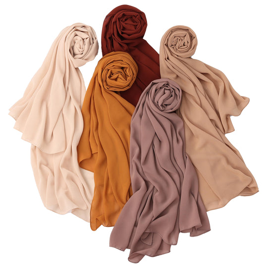 NOOR Chiffon Hijab Set for Women – Pack of 5 Lightweight Non-Slip Premium Chiffon Scarves, Breathable Elegant Draping Hijabs (Mix Colors 10)