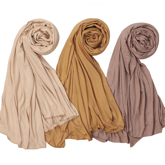 NOOR Premium Jersey Hijab Set for Women – 3 Pack Soft & Breathable Stretch Head Scarf Wrap, Comfortable Non-Slip Fabric, Versatile Styling, Gift-Ready Box (Mix Color 10)