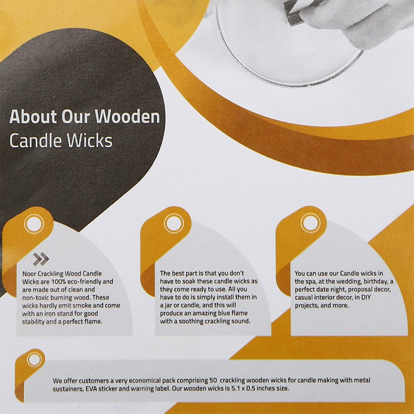 Crackling Wooden Wicks for Candles - with EVA Stickers, Warning Labels