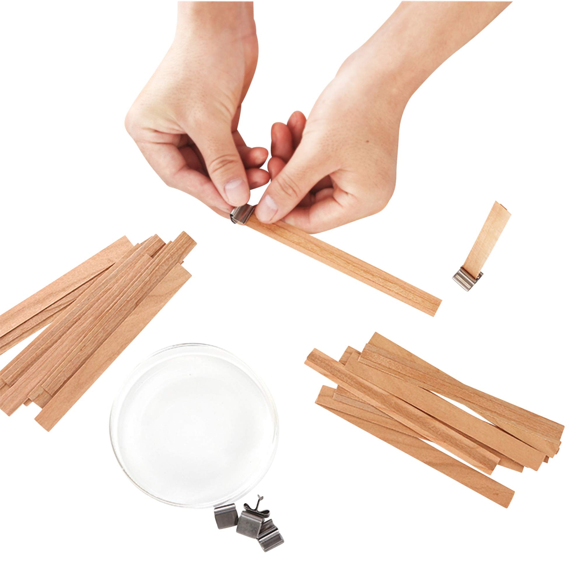 201Pcs Wooden Candle Wicks,Wood Candle Wicks Smokeless Natural Wood Wicks  For Candles With Candle Wick Trimmer And Iron Stand For DIY Candle Making  (50 Set)