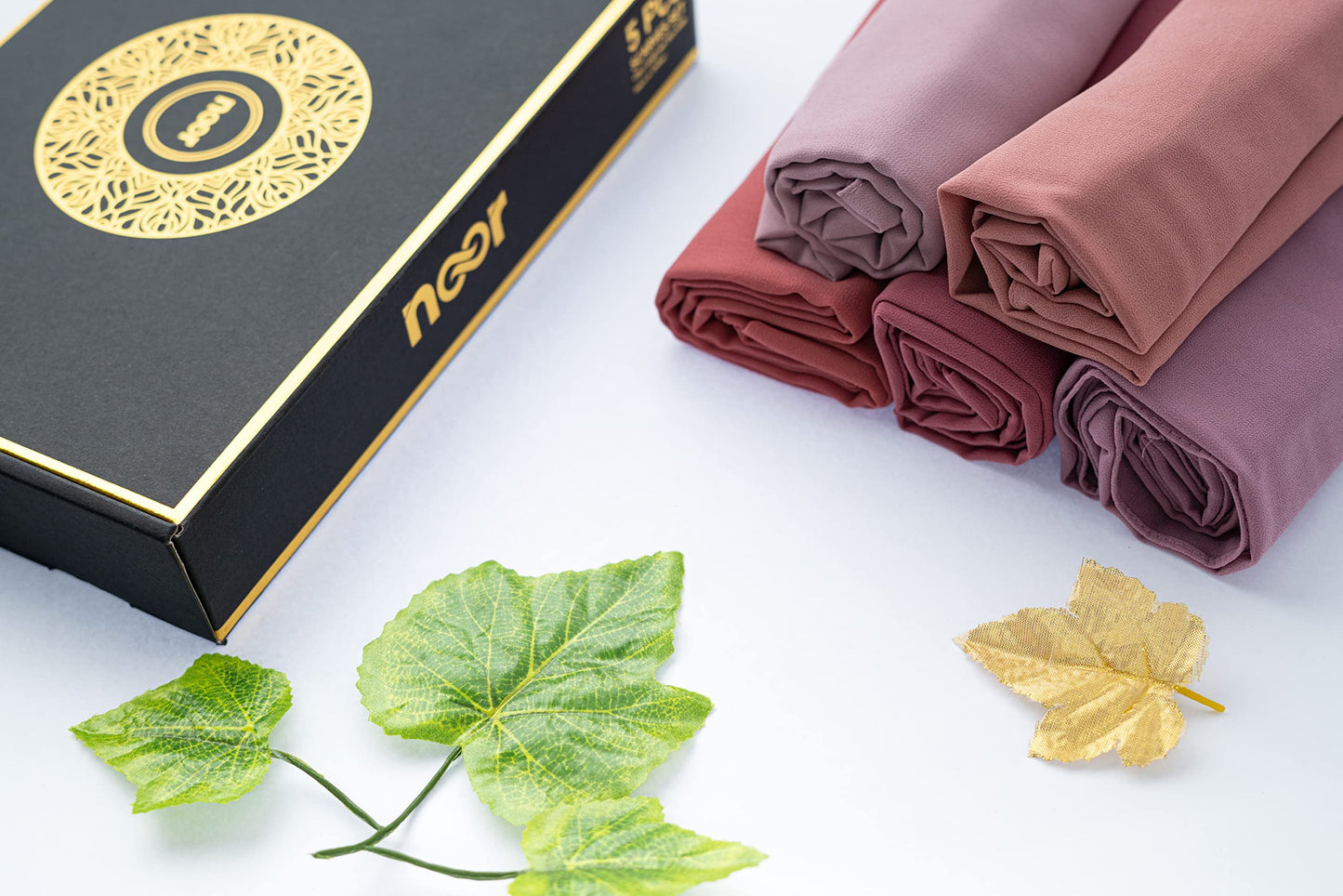 NOOR Premium Chiffon Hijab Set - 5 Color Hijab Scarf Pack for Women, Non-Slip, Long Rectangle, Head Scarf Wrap (Mix Colors 3)