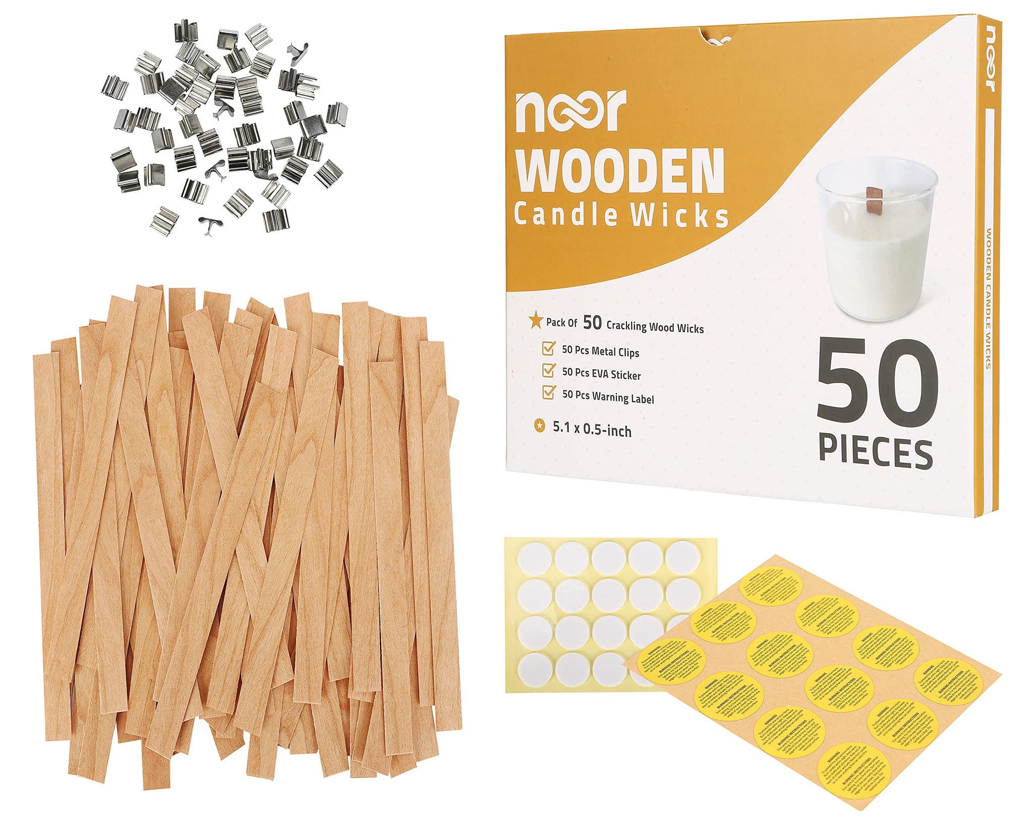  ZYNERY 250 Pcs Wood Candle Wicks Set, 5.9X0.5 Inch Candle Wick  with Metal Base Warning Labels, Natural Wooden Wicks for Candle Making  Supplies, Smokeless Wood Wicks for Soy Wax Candle Cores