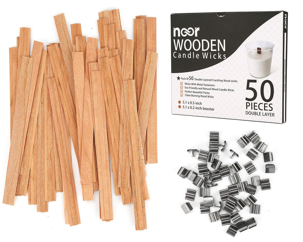 50 Pcs Double Layered Crackling Wooden Candle Wicks with Clips – WONDER NOOR